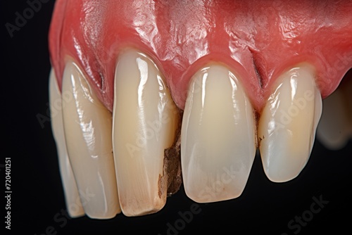 This close-up image captures the detailed view of a tooth with a prominent gap., Periostitis tooth, Lump on Gum Above Tooth, AI Generated photo