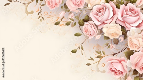 invitation card with white and pink rose flower