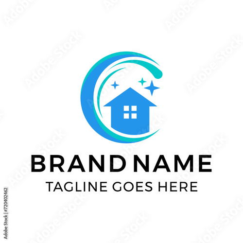 Cleaning house logo design vector illustration 