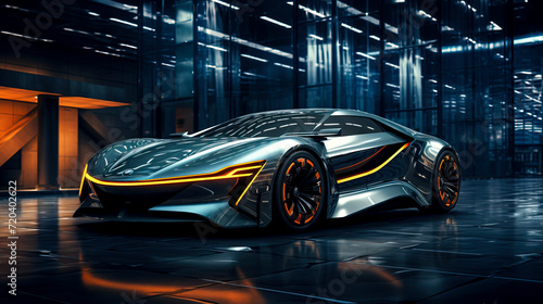 Neon Noir Vibrance  Electric Hypercar Vision created with Generative AI technology