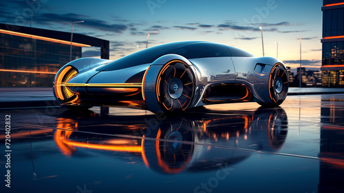 Futuristic Concept Sports Car Reflecting Elegance created with Generative AI technology © Fernando Cortés