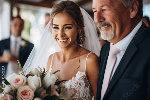 Generative ai collage photo of charming bride with father on wedding ceremony