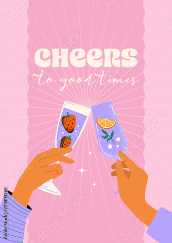 Drink, Cocktail Or Beverage Retro Pink Poster