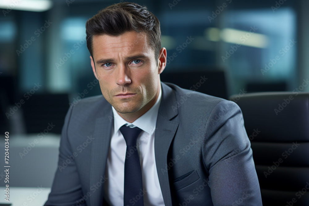 Generative AI picture of handsome successful man working in office on business meeting conference Generative AI picture of handsome successful man working in office on business meeting conference