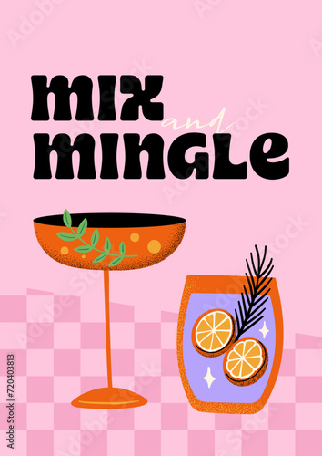 Drink, Cocktail Or Beverage Retro Pink Poster