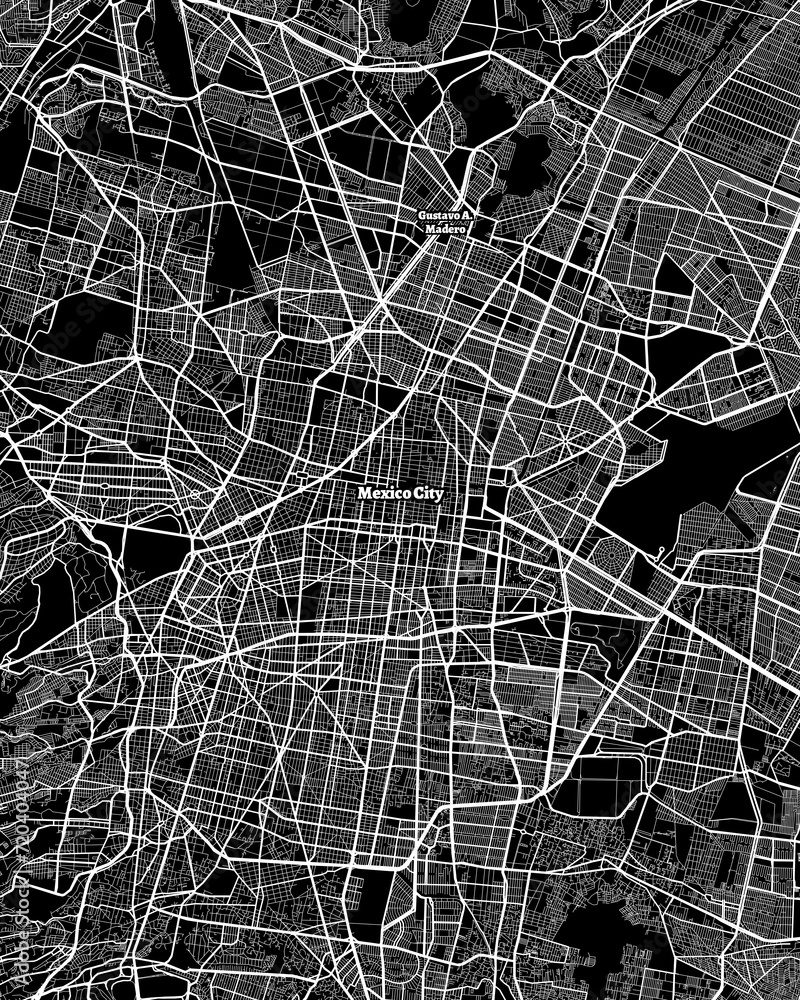 Mexico City Map, Detailed Dark Map of Mexico City