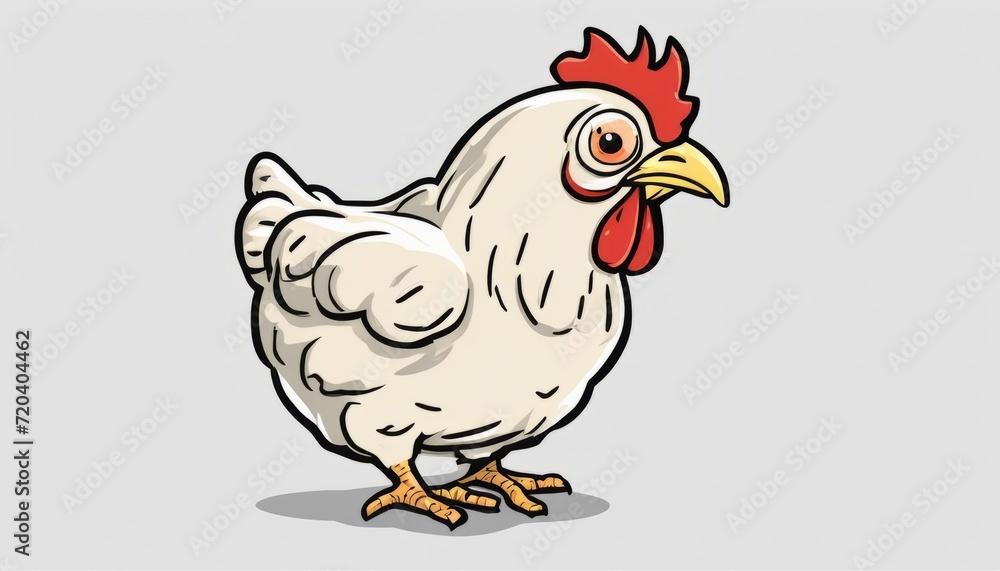 A cartoon chicken with a red head and yellow beak