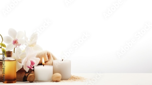 natural cosmetics, ingredients and bathroom or spa accessories arranged on white banner background