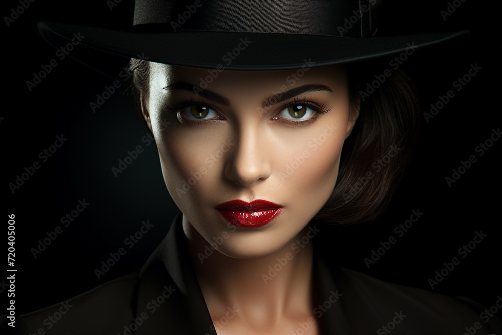 Old fashioned detective or mafia man woman in retro style hat Generative AI picture portrait Old fashioned detective or mafia man woman in retro style hat Generative AI picture portrait