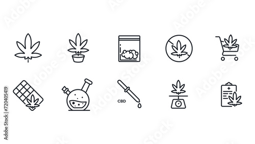 10 cannabis icons with an editable stroke.