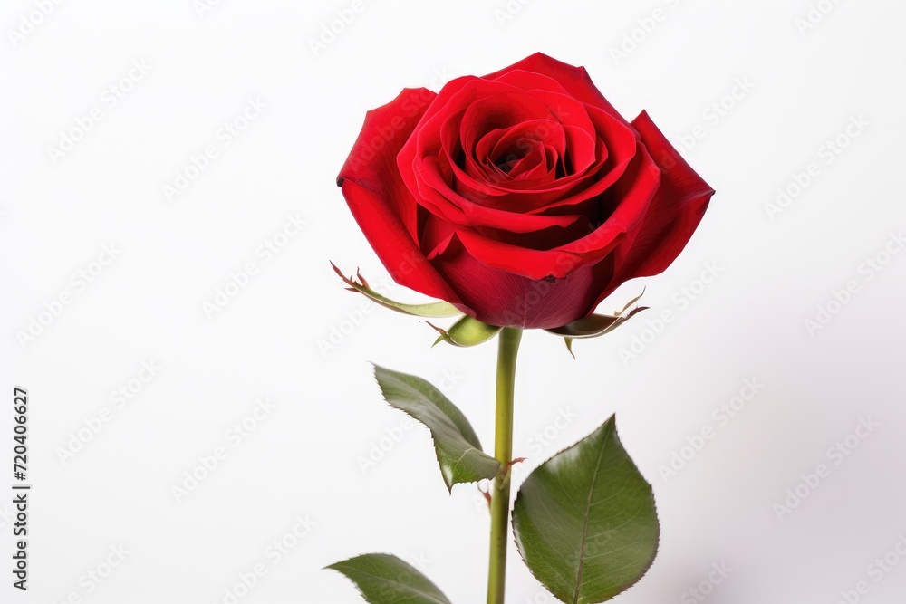 A stunning image of a single red rose set against a clean white background, capturing the timeless beauty of this classic flower, red rose isolated on the white background, AI Generated A stunning image of a single red rose set against a clean white background, capturing the timeless beauty of this classic flower, red rose isolated on the white background, AI Generated