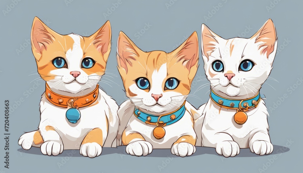 Fototapeta premium Three cats with blue eyes and collars