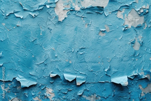 A close-up of several little bits of paper on a blue wall. Generative Ai.