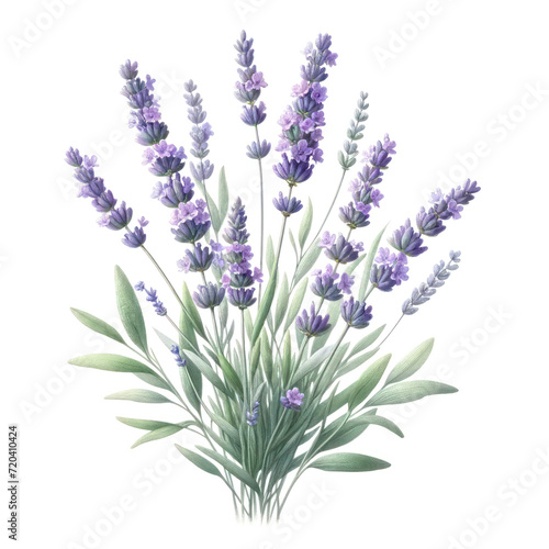 watercolor of Lavender flower bouquet and greenery leaves on white background