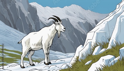 A goat stands on a rocky hillside