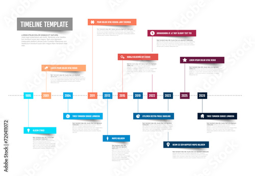 Colorful Horizontal Timeline Infographic template on white background
