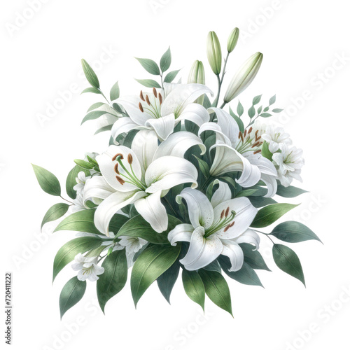 Wallpaper Mural watercolor of White Lily flower bouquet and greenery leaves clipart Torontodigital.ca