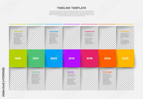 Simple mosiac Colorful Infographic Timeline Template Design with big photo placeholders