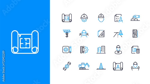 Engineer and builder icons with an editable stroke.