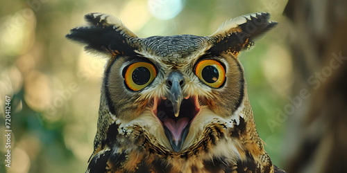 a shocked owl looking at the camera in the wild © Yi_Studio