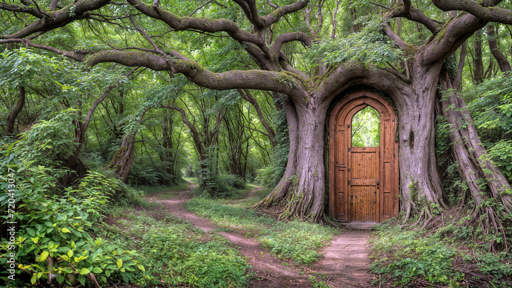 Enchanted Forest Pathway to a Mystical Tree Door Enchanted Forest Pathway to a Mystical Tree Door