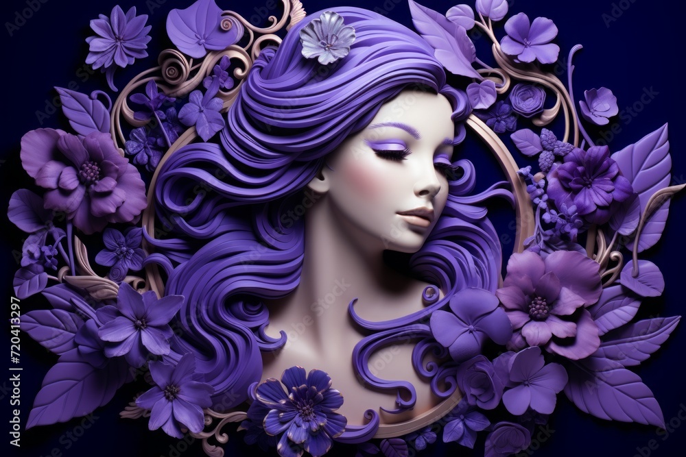 pink flowers on a purple background depict the female symbol in 3d. 3d mockup 8 march pink flowers on a purple background depict the female symbol in 3d. 3d mockup 8 march