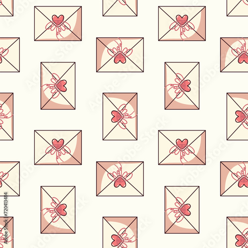 Walentynkowe tło bezszwowe w koperty i serduszka. Listy miłosne na jasnym tle.