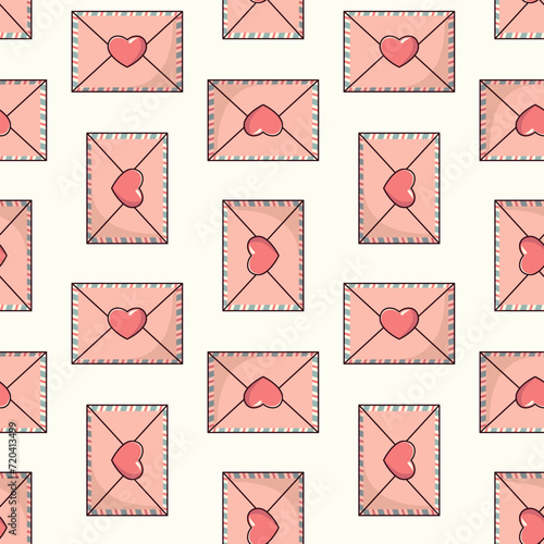 Walentynkowe tło bezszwowe w koperty i serduszka. Listy miłosne na jasnym tle.