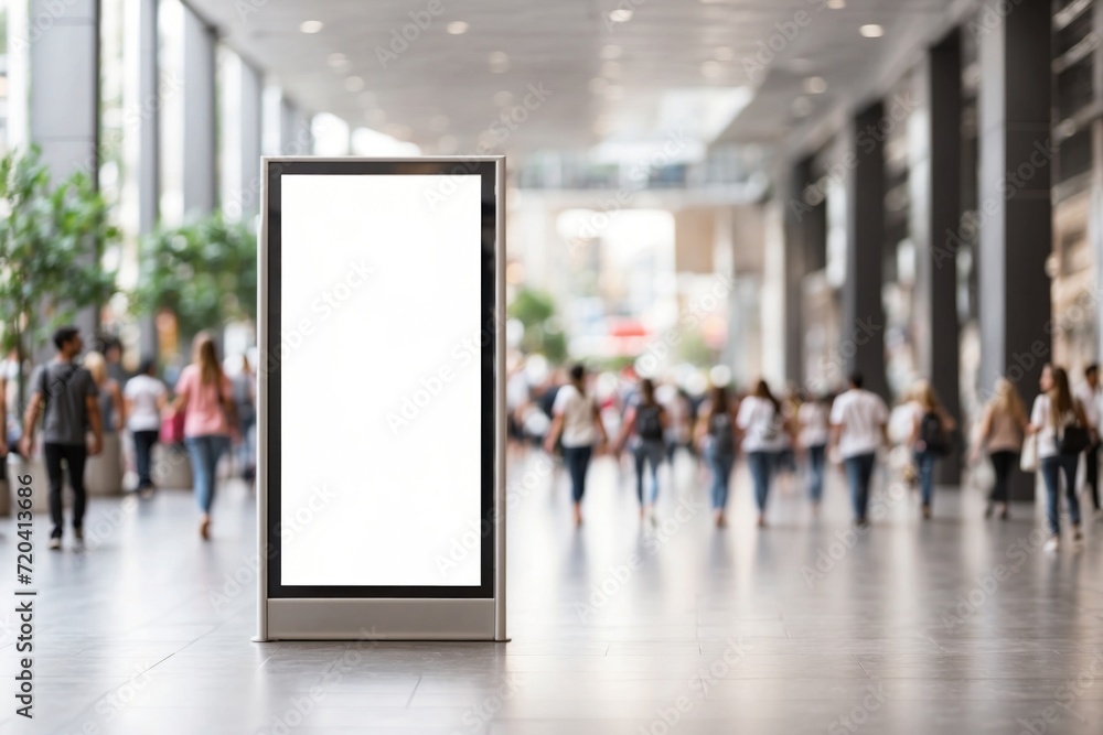 display blank clean screen mockup for offers or advertisement in public area with blured people walking. ai generative display blank clean screen mockup for offers or advertisement in public area with blured people walking. ai generative