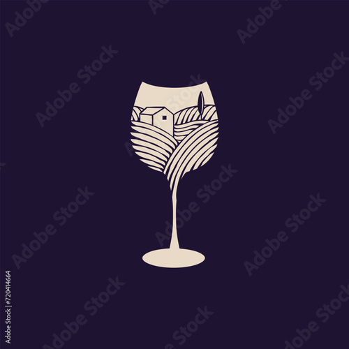 hand drawn glass and vineyard icon