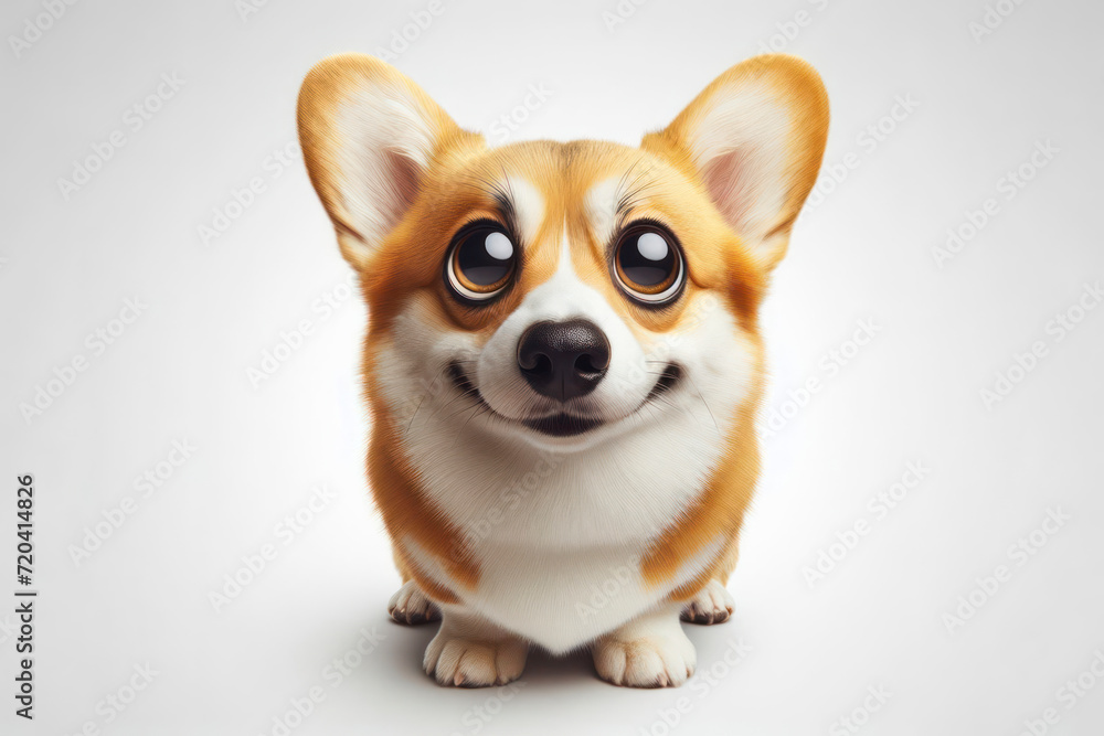 full body Funny Portrait of surprised corgi dog with bulging big eyes on solid white background. ai generative full body Funny Portrait of surprised corgi dog with bulging big eyes on solid white background. ai generative