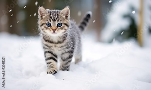 A Playful Kitten Exploring a Winter Wonderland © uhdenis