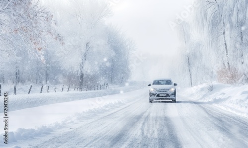 Winter Drive: Scenic Journey Through Snowy Landscape