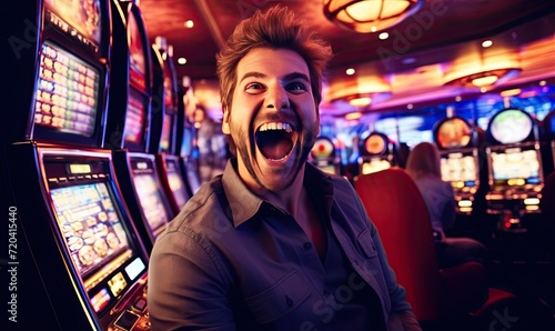 A Joyful Gambler Winning Big at the Casino