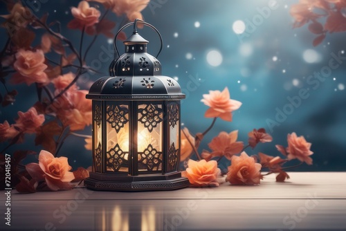 lanterns on a classic Ramadan themed background photo