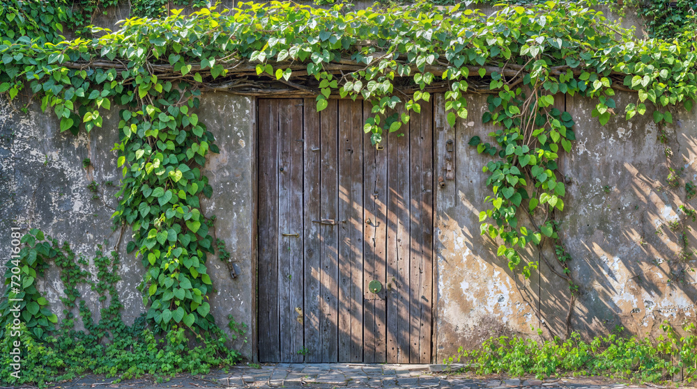 Old Wooden Door Enveloped by Climbing Plants Old Wooden Door Enveloped by Climbing Plants