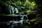 Experience the tranquility of a small waterfall nestled in the heart of a vibrant forest, waterfall in the forest, AI Generated