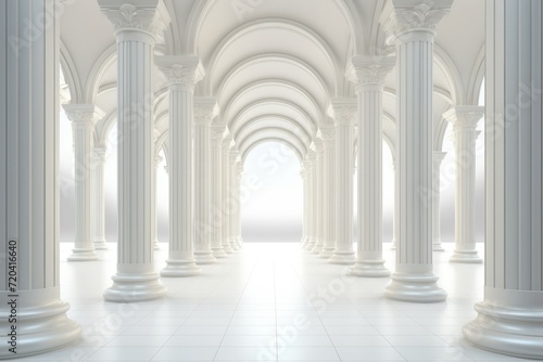 3D rendering corridor pillars background,3d render of a corridor with columns, 3d rendering white corridor pillars background AI generated