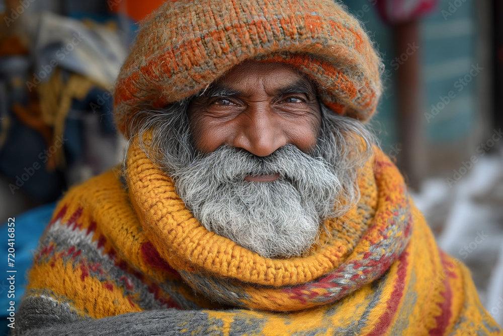 Portrait of an Elderly Man with a Knitted Hat and Scarf Portrait of an Elderly Man with a Knitted Hat and Scarf