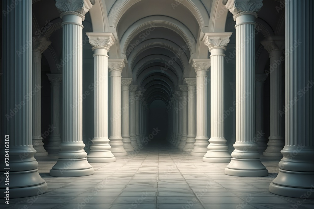 3D rendering corridor pillars background,3d render of a corridor with columns, 3d rendering corridor pillars background AI generated