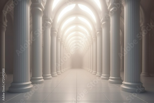 3D rendering corridor pillars background,3d render of a corridor with columns, 3d rendering corridor pillars background AI generated