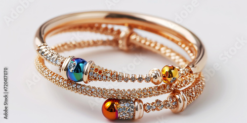 Elegant Gold Bangle Bracelet with Sparkling Diamonds and Colorful Gemstone Beads - Luxury Jewelry for Special Occasions