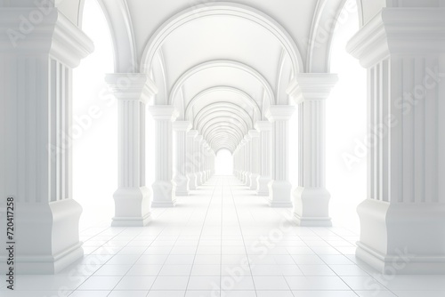 3D rendering corridor pillars background 3d render of a corridor with columns  3d rendering white corridor pillars background AI generated