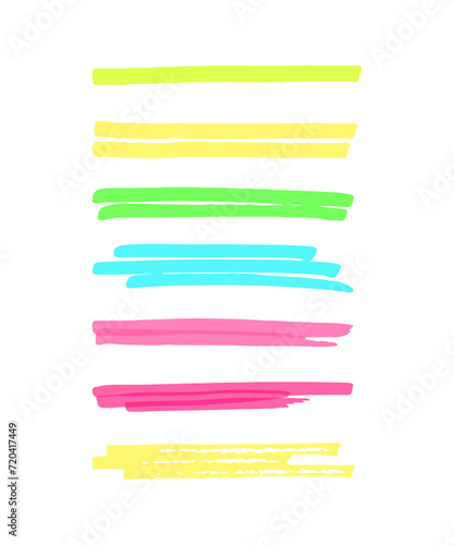 Marker highlight underline strokes set. Multicolor brush lines transparent elements.