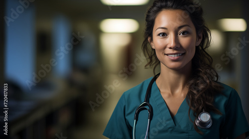 Nurse practitioner female with hospital background