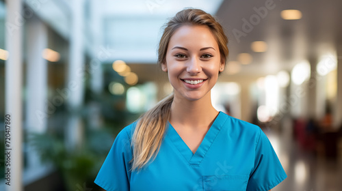 Nurse practitioner female with hospital background