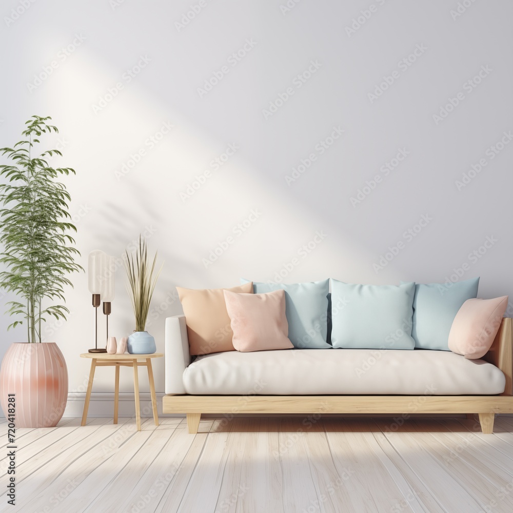 modern calm living room with sofa and mockup for painting, empty space for text modern calm living room with sofa and mockup for painting, empty space for text