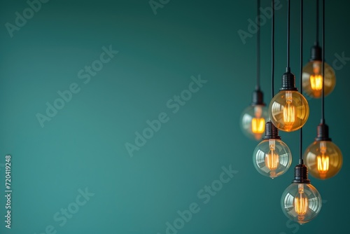 Many lightbulbs are suspended. Generative Ai. photo