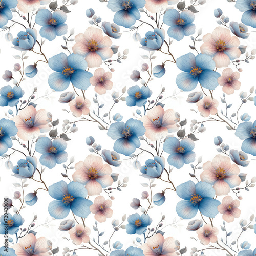 Seamless pattern with flowers on white background retro style.