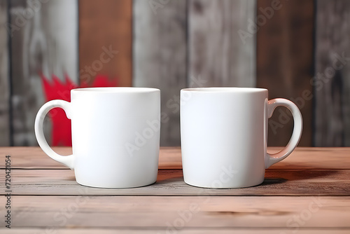 Two White Mug Mockup on a Wooden background, Mug mockup template